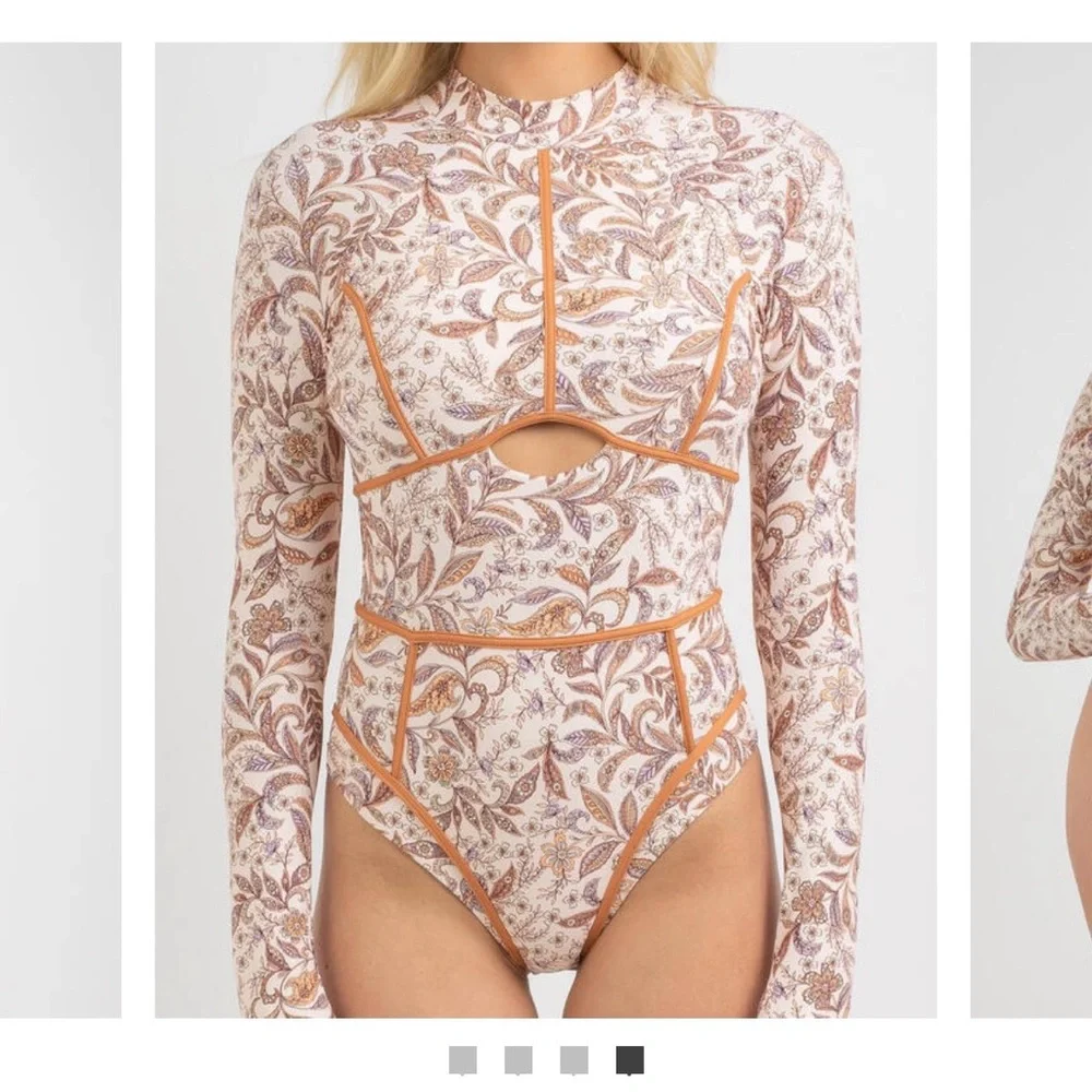 Rip Curl Floral Long Sleeve One Piece Swimsuit - Cream and Orange - Picture 1 of 9
